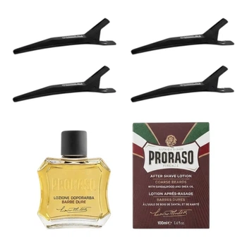 Набор для бритья и ухода Uppercut Deluxe и Proraso: лосьон после бритья Nourish Sandalwood 100 мл, зажимы Clips 4 шт