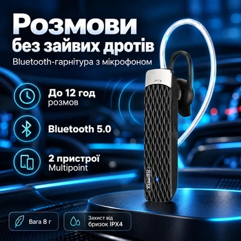 Беспроводная Bluetooth-гарнитура 5.0 с микрофоном и шумоподавлением Multipoint до 12 часов разговоров чёрная