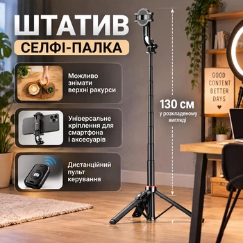 Селфи палка штатив для телефона iphone android magsafe 3 в 1 - магнитное крепление , зажим , резьба 1/4 для камеры , bluetooth кнопка пульт C20