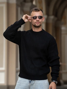 Чоловічий светр теплий вільного крою Oversize чорний L
