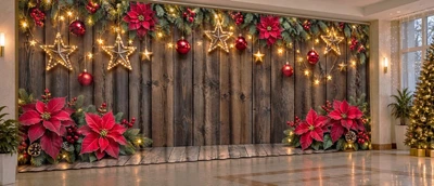 Новогодние ФотоШторы / Фотозона PHOTODECOR "Звезды на деревянном фоне" 1 кв.м