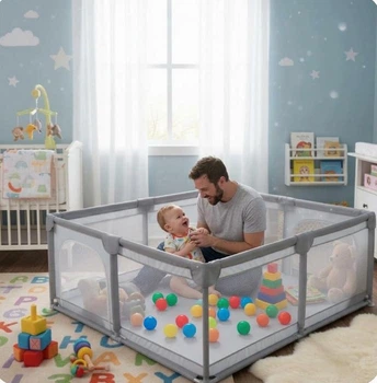 Детский манеж XXL 180×200 см с мягкими шариками, ручками и сумкой для хранения