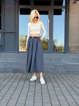 Женская свободная юбка миди с карманами Fashion 42/44 графит