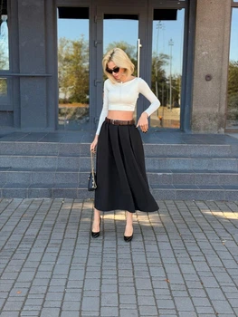 Женская свободная юбка миди с карманами Fashion 42/44 черный