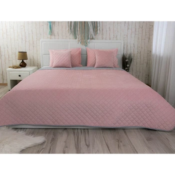 Двустороннее покрывало Руно Velour Pink and Grey ромб 150х220 см розово-серое