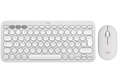 Комплект (компактна мембранна клавіатура, оптична миша) Logitech Pebble 2 Combo Tonal White (бездротовий, Bluetooth, USB-приймач, німецька розкладка) (920-012204) - Б/В