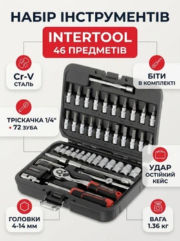 Универсальный набор инструментов автомобильный INTERTOOL STORM ET-8046 46 ед.