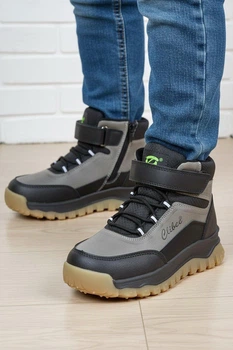 Зимние ботинки на овчине дутики липучках для мальчика Clibee 758-2 grey 30(стелька 19,5см)