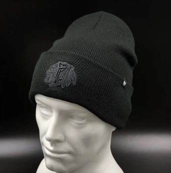 Зимняя черная шапка 47 Brand Chicago Blackhawks H-HYMKR04ACE-BKE
