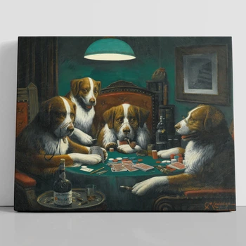Інтер'єрна картина Собаки грають у покер, Кассій Кулідж, Cassius Coolidge, Dogs Playing Poker, інтер'єрний декор, 48×60 см (id1001)