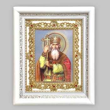 Ікона Володимир святий рівноапостольний Великий князь, лик 15х18 см, у білому кіоті з камінням