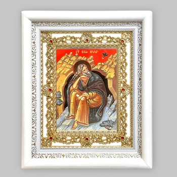 Ікона пророк Ілля святий, лик 15х18 см, у білому кіоті з камінням, 05923