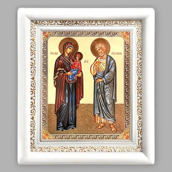 Икона Иоаким и Анна святые Богоотцы, лик 15х18 см, в белом деревянном киоте