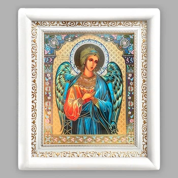 Икона Ангел Хранитель, лик 15х18 см, в белом деревянном киоте