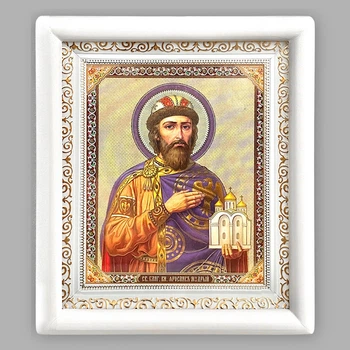 Икона Ярослав Мудрый святой благоверный князь, лик 15х18 см, в белом деревянном киоте