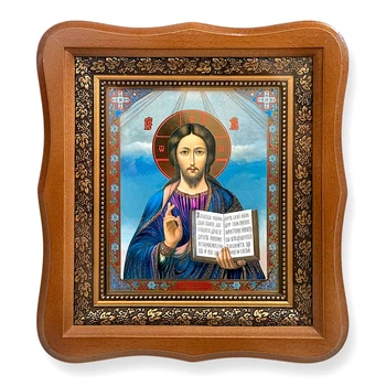 Икона Господа Вседержителя, лик 15х18 см, в светлом деревянном киоте, 53020