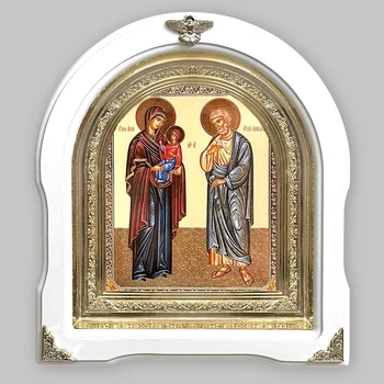 Икона Анна и Иоаким святые, лик 15х18 см, в белом деревянном киоте, арка
