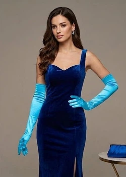 Довгі атласні рукавички honey fashion accessories s/m/l блакитні (30к048)