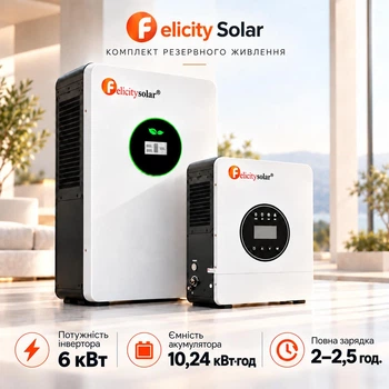 Комплект резервного питания Felicity 48v / 6000 Вт / 10,24 кВт*ч LiFePO4 аккумулятор FLA48200 + Felicity Solar IVEM6048-II 6 кВт / Wi-Fi / подзарядка до 120 А