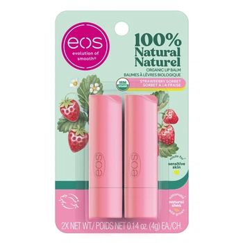 Органічний бальзам для губ EOS із маслом ши з ароматом полуничного щербету 2 шт по 4 г