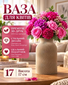 Декоративна ваза для квітів букетів флористики пластикова PLA кругла, Інтер'єрна ваза з пластику небитка 17*12 см