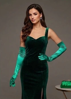Довгі атласні рукавички honey fashion accessories s/m/l темно-зелений (30к048)