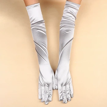 Довгі атласні рукавички honey fashion accessories s/m/l сріблястий (30к048)