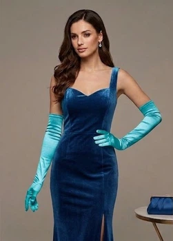 Довгі атласні рукавички honey fashion accessories s/m/l яскраво-блакитний (30к048)