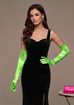 Довгі атласні рукавички honey fashion accessories s/m/l салатовий (30к048)