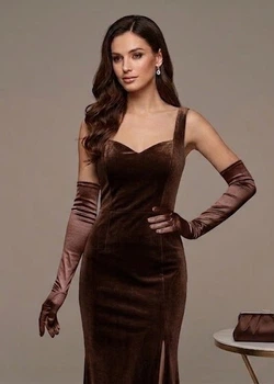 Довгі атласні рукавички honey fashion accessories s/m/l коричневий (30к048)
