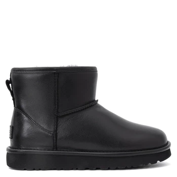 Жіночі уггі Міні Чорні Шкіряні UGG Classic Mini Black 2 Leather (38, чорний)