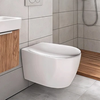 Подвесной унитаз Imprese Safir овальный, с сиденьем Soft-Close, белый глянцевый (i11217)