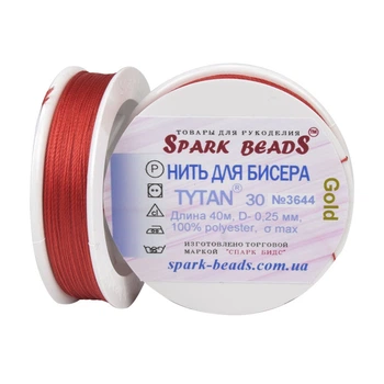 Нить для бисера Титан 30, Красная №3644 GOLD, 40 м Polimex