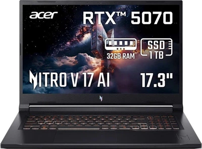 Ноутбук Acer Nitro V 17 AI ANV17-41-R0BS (NH.QYUEG.00F) Obsidian Black (17,3 / IPS / 1920x1080 / 144Hz / AMD Ryzen 7 260 / 16GB RAM / 1TB SSD / RTX 5060 / Windows 11 Home)
