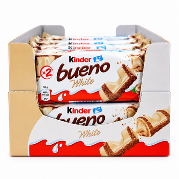 Шоколадні батончики Kinder Bueno White з молочно-горіховою начинкою та білим шоколадом 43 г × 30 шт. (1,29 кг), блок