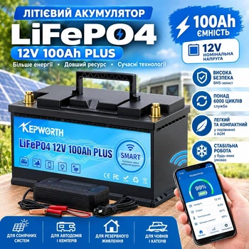 Аккумулятор LifePo4 12V 100Ah 1280Wh KEPWORTH с Bluetooth батарея для ИБП ( Литий железо фосфатный ) BMS (AKKPW01)