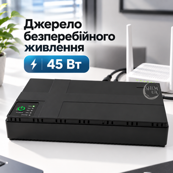 Источник бесперебойного питания питания Mini UPS 45 Вт для Wi-Fi-роутера, модема и IP-камер, с DC-выходами 5В/9В/12В, PoE 15В/24В, портами USB-A, Type-C и LAN, автоматическим переключением на аккумулятор и LED-индикацией, NET-45-Black