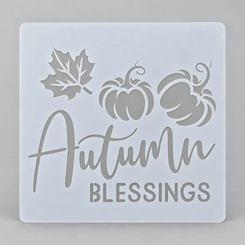 Трафарет для торта з гарбузами та осіннім листям Autumn Blessings для декорування випічки 15 на 15 см сірий
