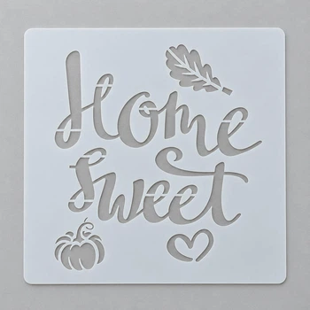 Трафарет на Хелловін з написом Home Sweet гарбузом серцем та осіннім листям для декорування торта 15 на 15 см сірий