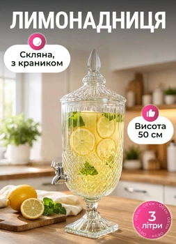 Лимонадница с краном на подставке стеклянная 3 л лимонадник с краником для напитков соков махито компотов коктейлей Ocean Crystal