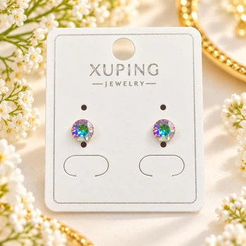 Сережки-цвяшки Xuping позолота ХР 18 к. Медичне золото, камень хамелеон. Діаметр 7 мм.