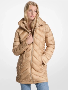 Куртка демисезонная удлиненная с капюшоном женская Michael Kors 296045884 S Бежевая (1163199313)