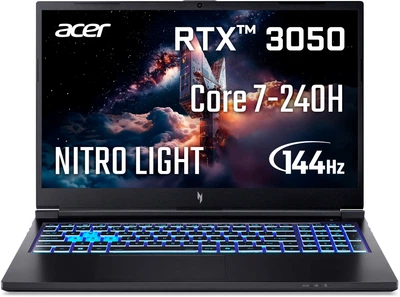 Ноутбук Acer Nitro Lite NL15-71G-74SR (NH.X3NEU.002) Titanium Black / 15.6" IPS 144 Гц / Intel Core 7 240H / RAM 16 ГБ / SSD 512 ГБ / RTX 3050, 4 ГБ