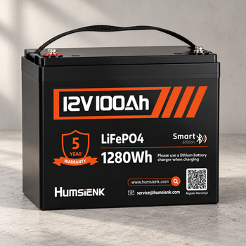 Аккумулятор 12 В 100Ah Humsienk LiFePO4 с Bluetooth BMS 100А 1280 Вт·ч для инвертора солнечных систем и резервного питания квартиры 10,5 кг