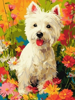 Obraz po numerach Ideyka Piesek w kwiatach 30x40 cm (4823104393504)