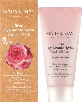 Увлажняющая смываемая маска с розой и гиалуроновой кислотой (миниатюра) MARY & MAY Rose Hyaluronic Hydra Wash off Pack 30 г