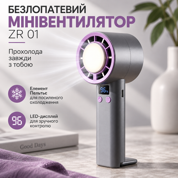 Безлопастной мини вентилятор ZR 01 с элементом Пельтье и LED дисплеем, портативный ручной вентилятор с усиленным охлаждением