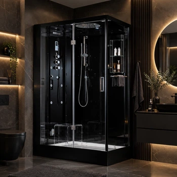 Гидромассажный паровой бокс GOLSTON G-U692B черный 1200х850х2230 мм левосторонний, дверь распашная