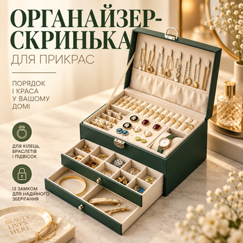 Органайзер-шкатулка для украшений с выдвижными ящиками и замком для хранения колец, браслетов и подвесок дома