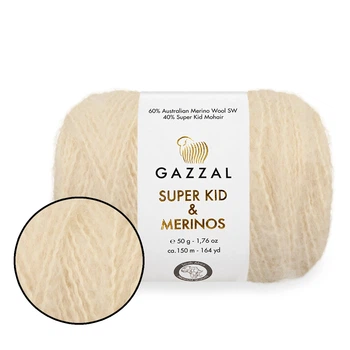 Пряжа Gazzal Super Kid & Merinos, «Молоко» №61276 — 50 г / 150 м, меринос Superwash та супер-кід-мохер для в’язання